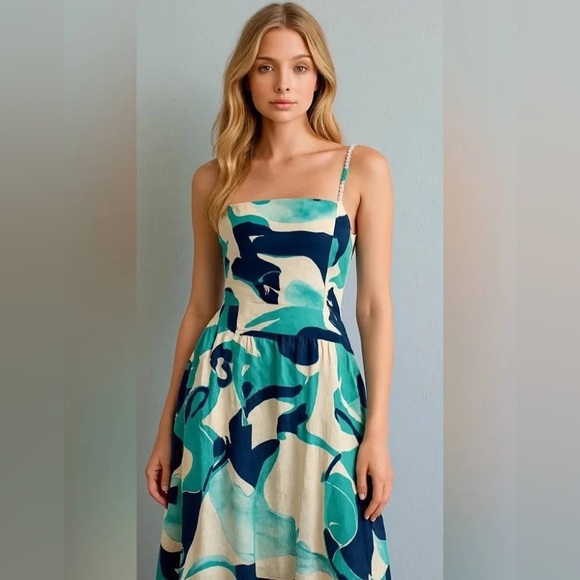 Christian Lacroix Dresses & Skirts - NWT CHRISTIAN LACROIX Linen Cotton Blue Organic Pattern Dress Size Medium